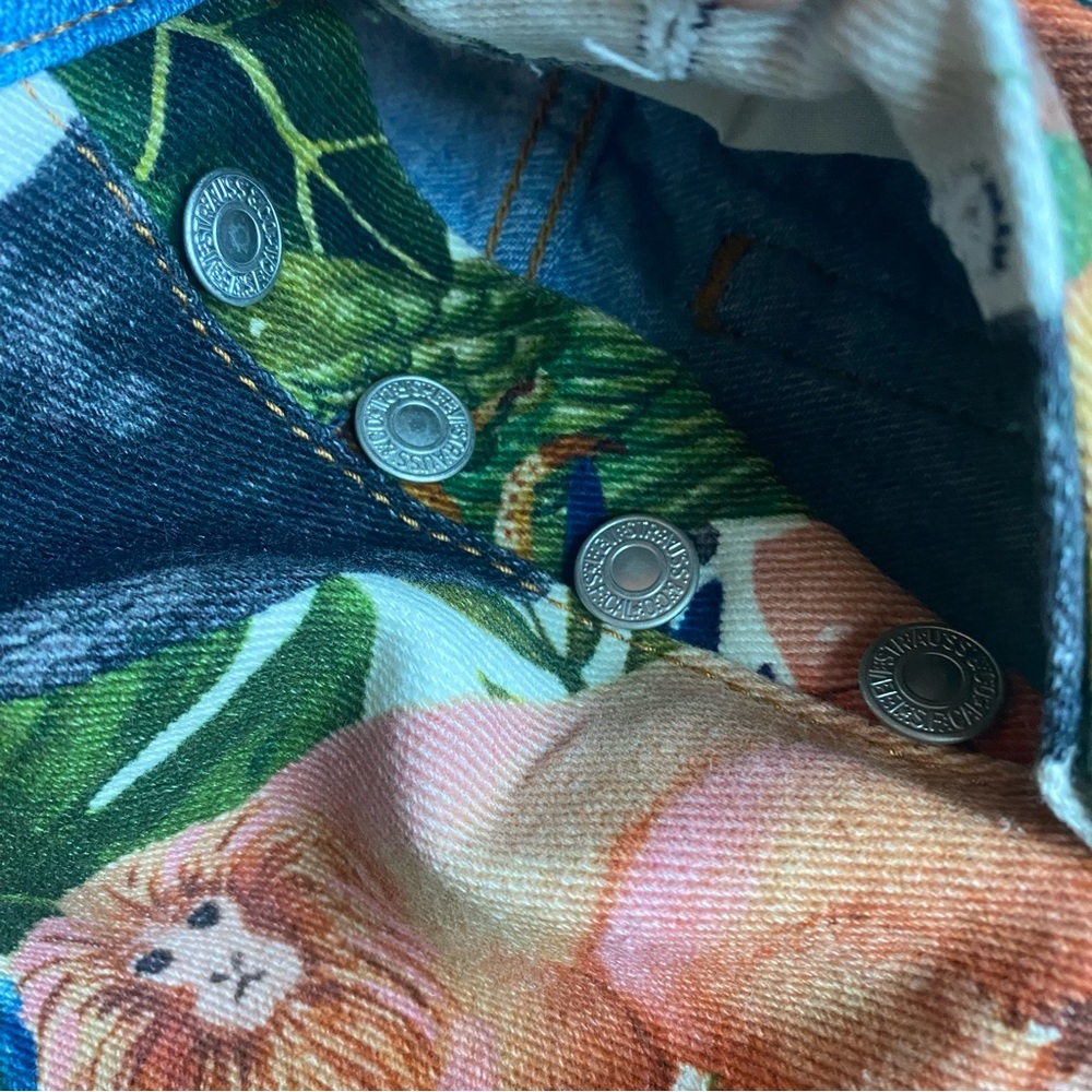 Levi's Farm Rio RARE Blue Animal Print Jean Ribcage Shorts - Picture 7 of 13